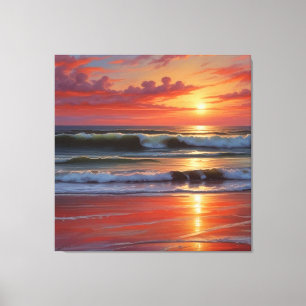 Red Sunset Ocean Seascape Malerei Artwork Leinwanddruck