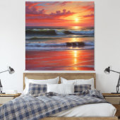 Red Sunset Ocean Seascape Malerei Artwork Leinwanddruck (Insitu (Schlafzimmer))