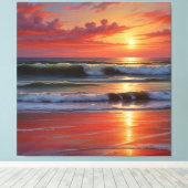 Red Sunset Ocean Seascape Malerei Artwork Leinwanddruck (Insitu (Holzboden))