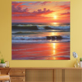 Red Sunset Ocean Seascape Malerei Artwork Leinwanddruck (Insitu (Wohnzimmer))