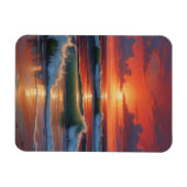 Red Sunset Ocean Seascape Malerei Artwork Magnet (Horizontal)