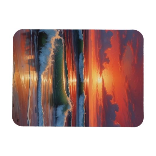 Red Sunset Ocean Seascape Malerei Artwork Magnet (Horizontal)