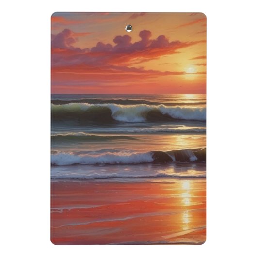 Red Sunset Ocean Seascape Malerei Artwork Mini Klemmbrett (Rückseite)