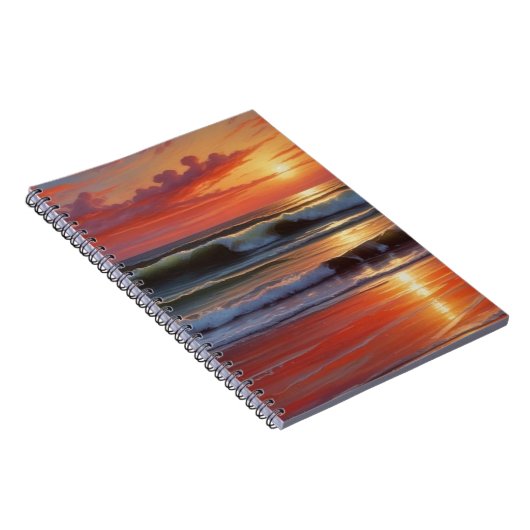 Red Sunset Ocean Seascape Malerei Artwork Notizblock (Rechte Seite)