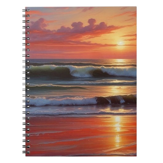 Red Sunset Ocean Seascape Malerei Artwork Notizblock (Vorderseite)
