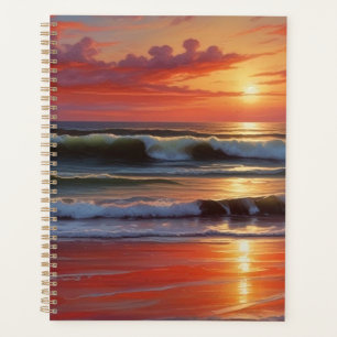 Red Sunset Ocean Seascape Malerei Artwork Planer