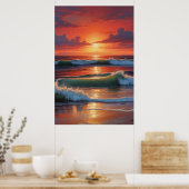 Red Sunset Ocean Seascape Malerei Artwork Poster (Küche)