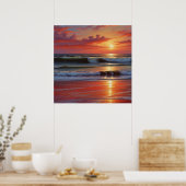 Red Sunset Ocean Seascape Malerei Artwork Poster (Küche)