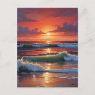 Red Sunset Ocean Seascape Malerei Artwork Postkarte