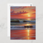 Red Sunset Ocean Seascape Malerei Artwork Postkarte (Vorne/Hinten)