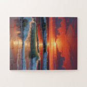 Red Sunset Ocean Seascape Malerei Artwork Puzzle (Horizontal)