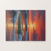 Red Sunset Ocean Seascape Malerei Artwork Puzzle (Horizontal)