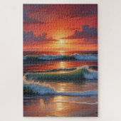 Red Sunset Ocean Seascape Malerei Artwork Puzzle (Vertikal)