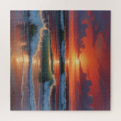 Red Sunset Ocean Seascape Malerei Artwork Puzzle (Horizontal)