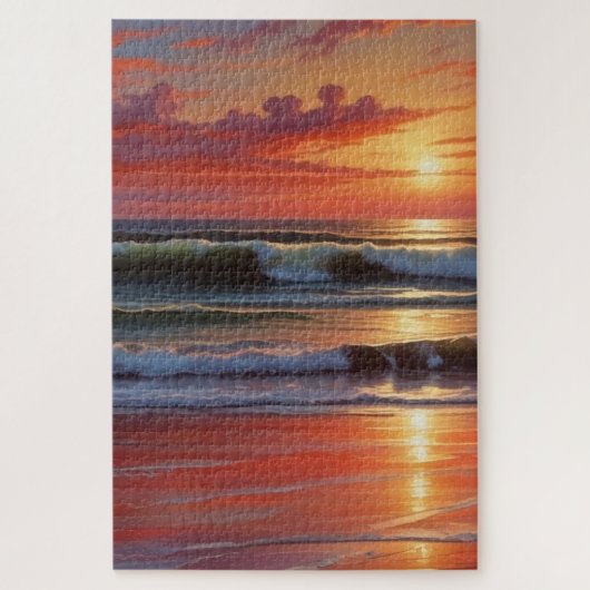 Red Sunset Ocean Seascape Malerei Artwork Puzzle (Vertikal)