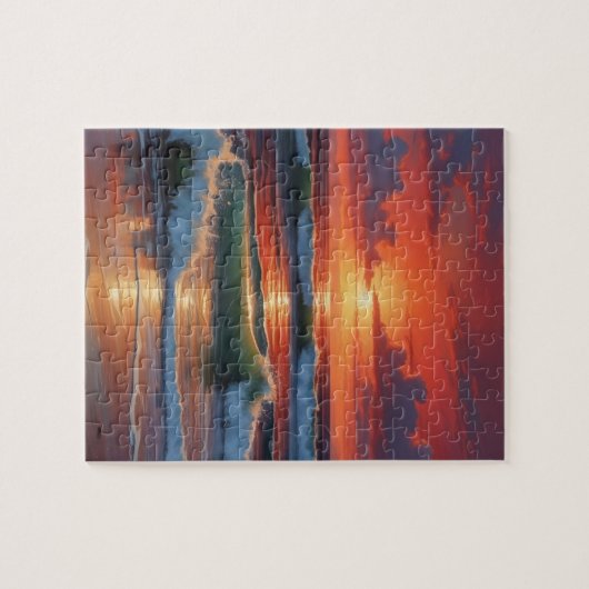 Red Sunset Ocean Seascape Malerei Artwork Puzzle (Horizontal)