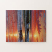 Red Sunset Ocean Seascape Malerei Artwork Puzzle (Horizontal)