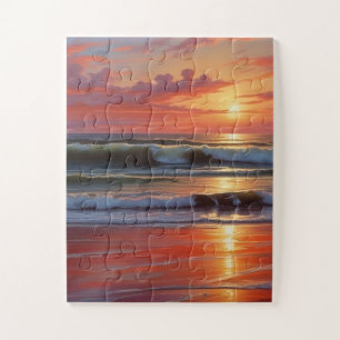 Red Sunset Ocean Seascape Malerei Artwork Puzzle