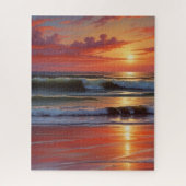 Red Sunset Ocean Seascape Malerei Artwork Puzzle (Vertikal)