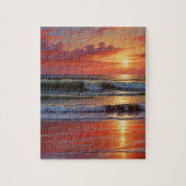 Red Sunset Ocean Seascape Malerei Artwork Puzzle (Vertikal)