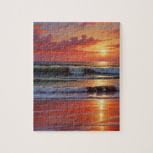 Red Sunset Ocean Seascape Malerei Artwork Puzzle (Vertikal)