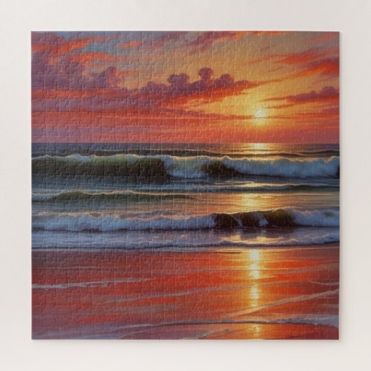 Red Sunset Ocean Seascape Malerei Artwork Puzzle (Vertikal)