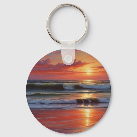 Red Sunset Ocean Seascape Malerei Artwork Schlüsselanhänger (Vorderseite)
