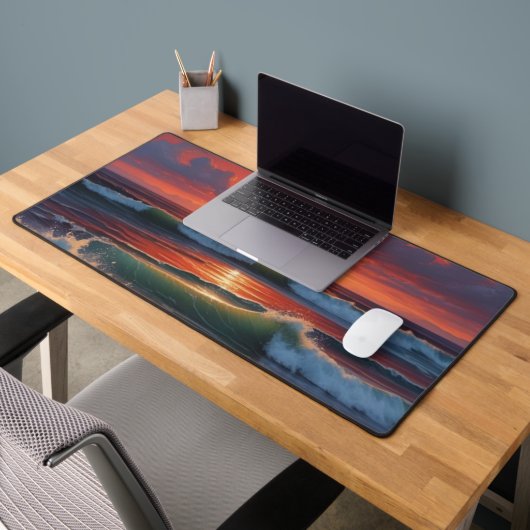 Red Sunset Ocean Seascape Malerei Artwork Schreibtischunterlage (Büro 2)