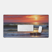 Red Sunset Ocean Seascape Malerei Artwork Schreibtischunterlage (Tastatur & Maus)