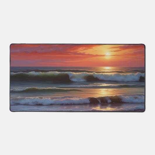 Red Sunset Ocean Seascape Malerei Artwork Schreibtischunterlage (Vorderseite)