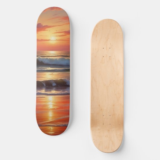 Red Sunset Ocean Seascape Malerei Artwork Skateboard (Vorderseite)