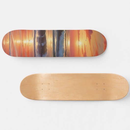 Red Sunset Ocean Seascape Malerei Artwork Skateboard (Horizontal)