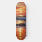 Red Sunset Ocean Seascape Malerei Artwork Skateboard (Vorderseite)