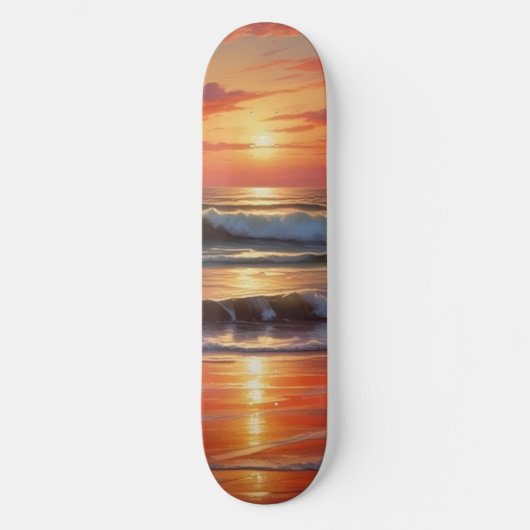 Red Sunset Ocean Seascape Malerei Artwork Skateboard (Vorderseite)