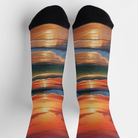 Red Sunset Ocean Seascape Malerei Artwork Socken (Oben)