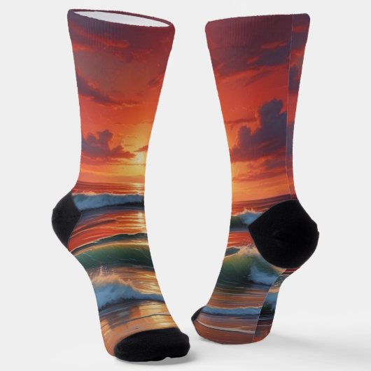 Red Sunset Ocean Seascape Malerei Artwork Socken (Gewinkelt)
