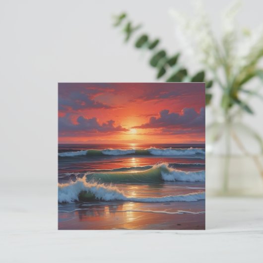Red Sunset Ocean Seascape Malerkarte (Stehend Vorderseite)