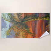 Red Sunset Palm Tree Beach Handtuch (Vorderseite)