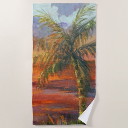 Red Sunset Palm Tree Beach Handtuch (Vorderseite)
