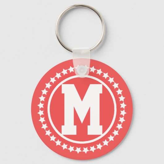 Red Super Star Mit Monogramm Schlüsselanhänger (Vorderseite)