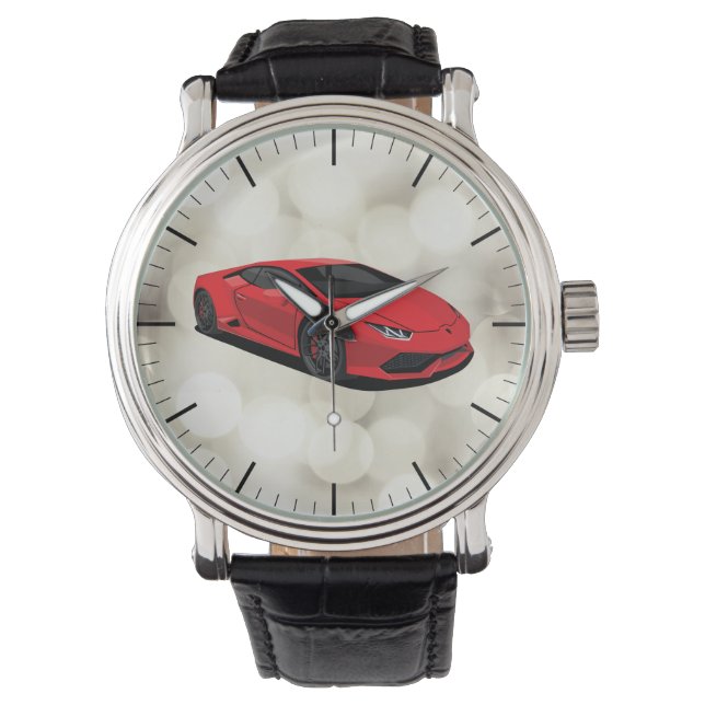 Red Supercar Wall Clock Armbanduhr (Vorderseite)