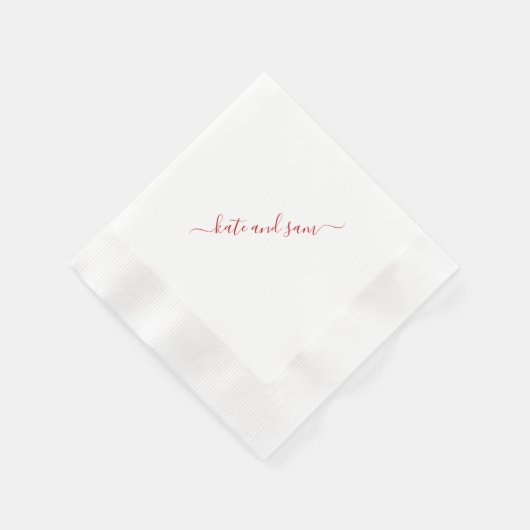 Red Swash Script Personalisiert geprägte Hochzeit Serviette (Ecke)