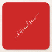 Red Swash Script Personalisiert Wedding Rechteckiger Pappuntersetzer (Vorderseite)