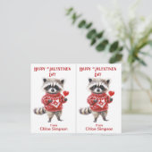 Red Sweater Raccoon Kid's Valentine-Klassenzimmer- Postkarte (Stehend Vorderseite)