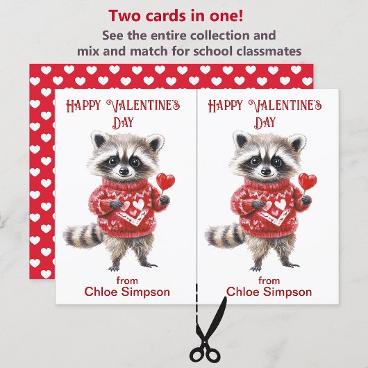 Red Sweater Raccoon Kid's Valentine-Klassenzimmer- Postkarte