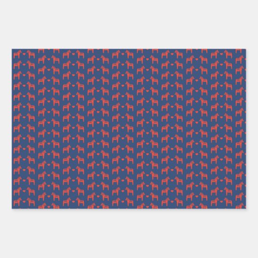 Red Swedish Dala Horse with Hearts Holiday Geschenkpapier Set (Vorderseite 2)