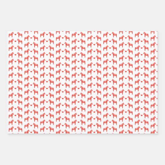 Red Swedish Dala Horse with Hearts Holiday Geschenkpapier Set (Vorderseite)