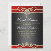 Red Sweet16 Elegant Pearl Birthday Einladung (Rückseite)