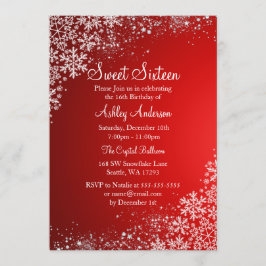 Red Sweet 16 Winter Wonderland Sparkle Schneeflock Einladung