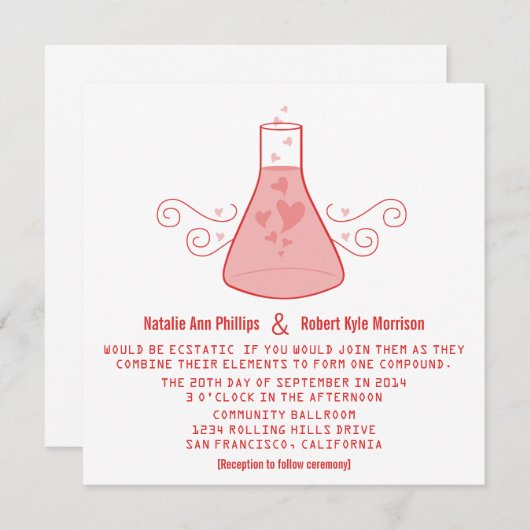 Red Sweet Chemistry Wedite Einladung (Vorne/Hinten)